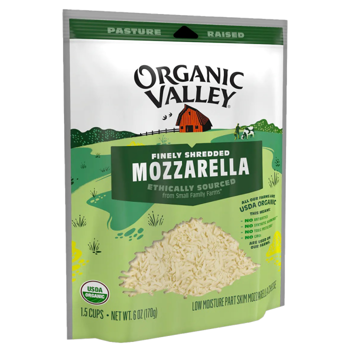 Organic Valley Finely Shredded Low Moisture Mozzarella Cheese - Front view