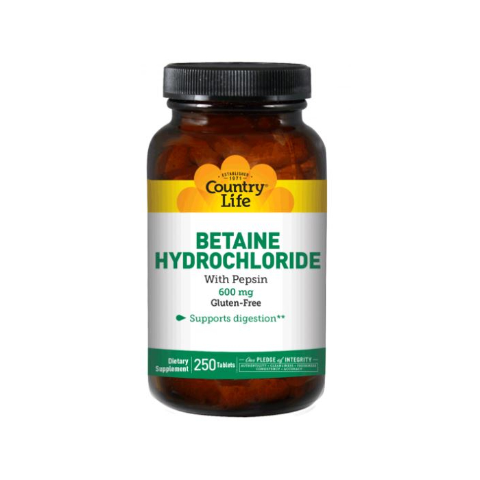 Country Life Betaine Hydrochloride, 250 Tablets