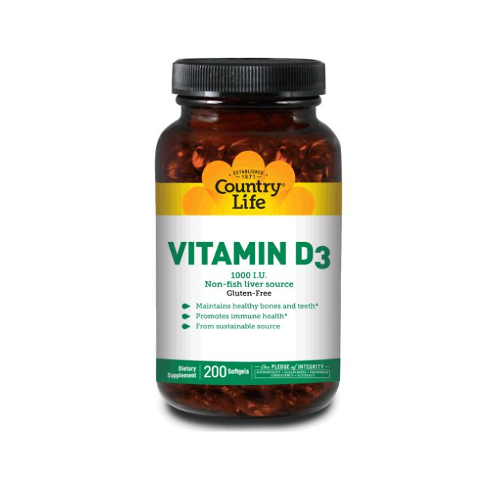 Country Life Vitamin D3 1000 IU, 200 Softgels