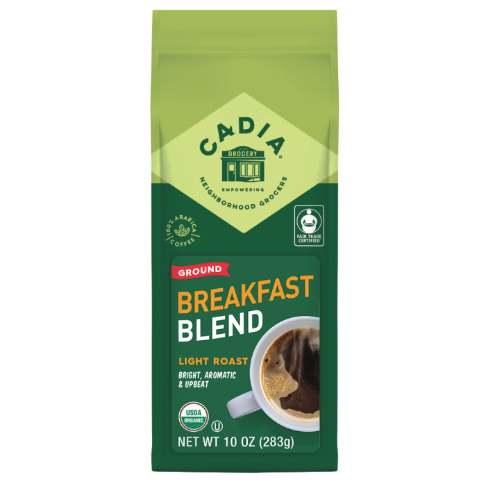 Cadia Organic Light Roast Coffee – Breakfast Blend - Front view