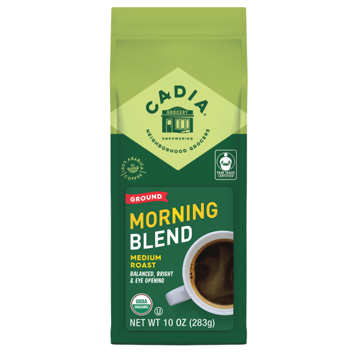 Cadia Organic Medium Roast Coffee – Morning Blend - Front view