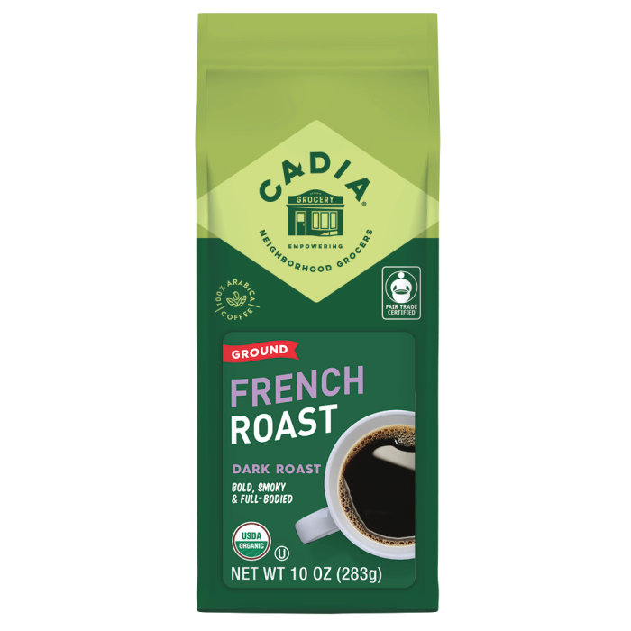 Cadia Organic Dark Roast Coffee – French Roast - Front view