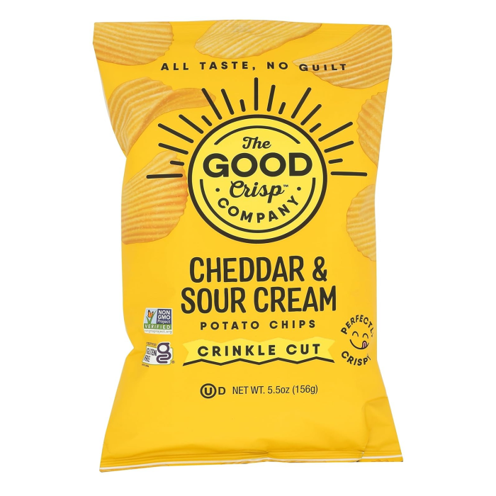 The Good Crisp Company Crinkle Cut Potato Chips Cheddar & Sour Cream - Front view