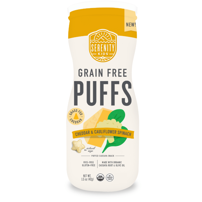 Serenity Kids Grain Free Puffs White Cheddar and Cauliflower Spinach - Front view