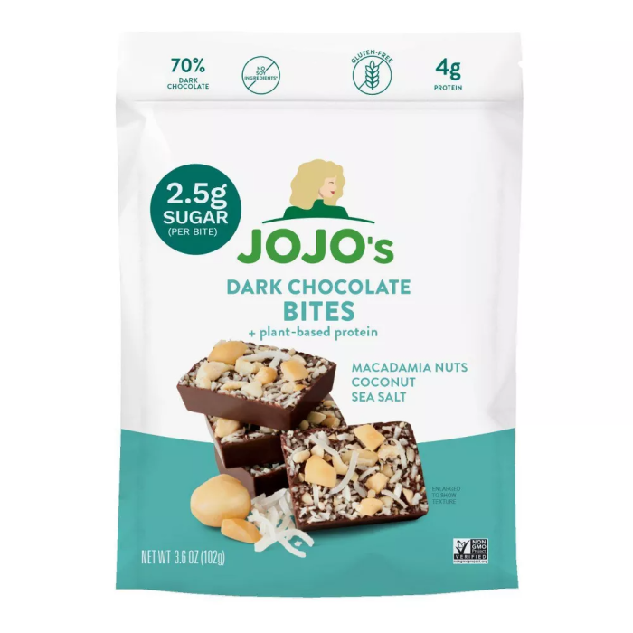 Jojo's Dark Chocolate Bites Macadamia Nuts - Front view