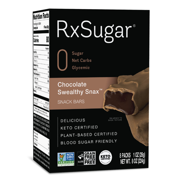 RxSugar Plant-based Chocolate Swealthy Snax Bar - Front view