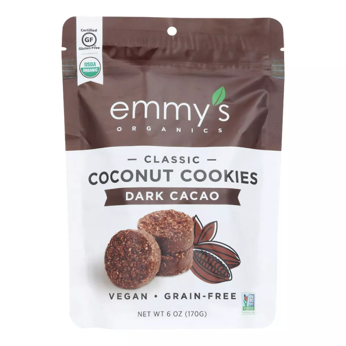 Emmy's Organics Classic Dark Cacao Coconut Cookies - Front view