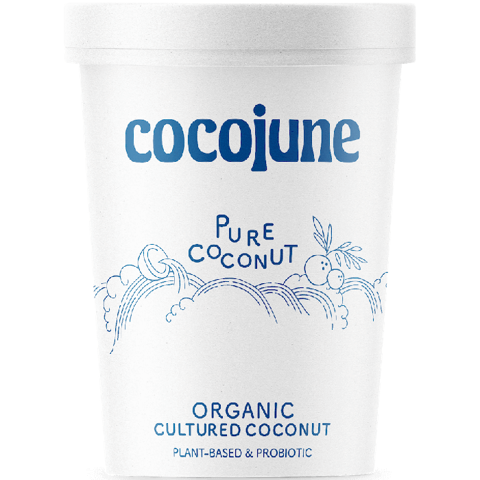 A white container of Cocojune pure coconut organic dairy-free yogurt.