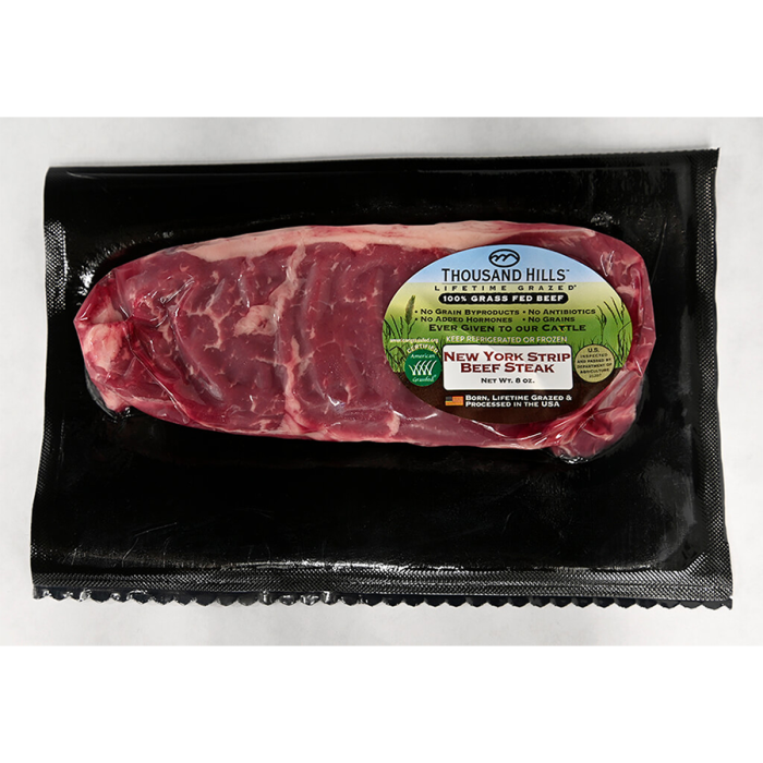 Thousand Hills Lifetime Grazed Grass Fed New York Strip Beef Steak - Front  view