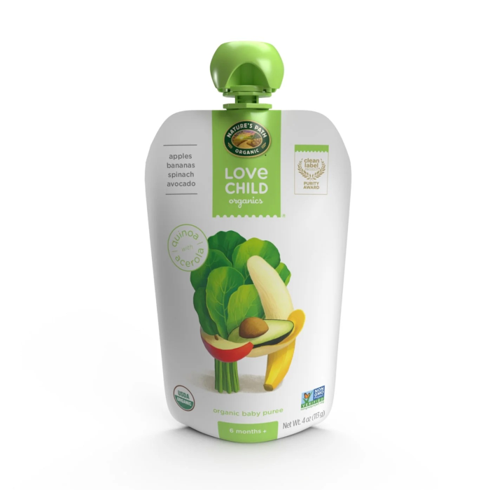 Love Child Organics Apples, Bananas, Spinach + Avocado Puree - Front view