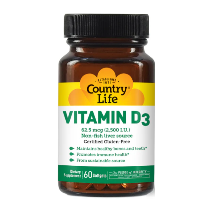 Country Life Vitamin D3 2500 IU, 60 softgels