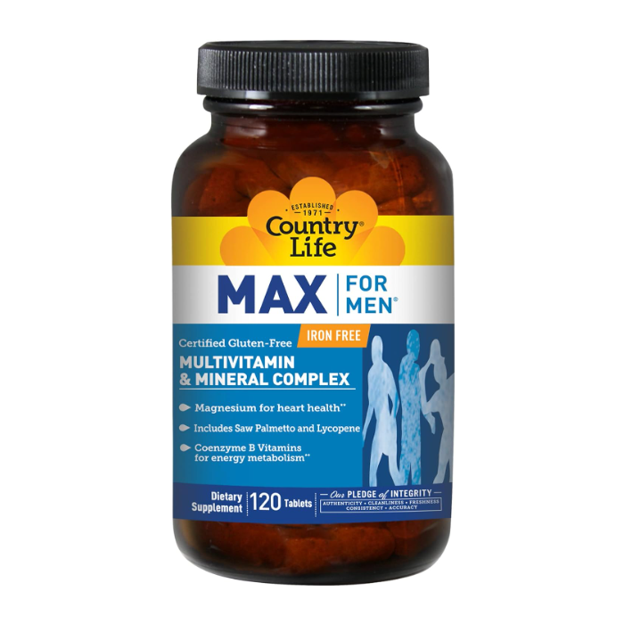 Country Life MAX For Men® Iron Free Multivitamin, 120 Tabs