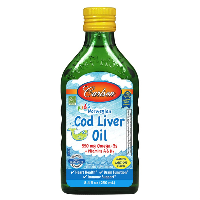 Carlson Kid's Cod Liver Oil Liquid, Lemon, 8.4 fl. oz.