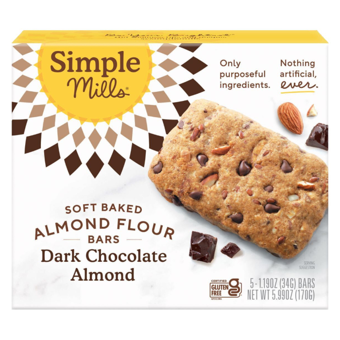 Simple Mills Dark Chocolate Almond Soft Baked Bars, 5 Bars