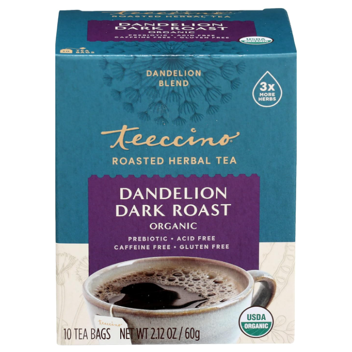 Teeccino Dandelion Dark Roast Herbal Tea, 10 Tea Bags