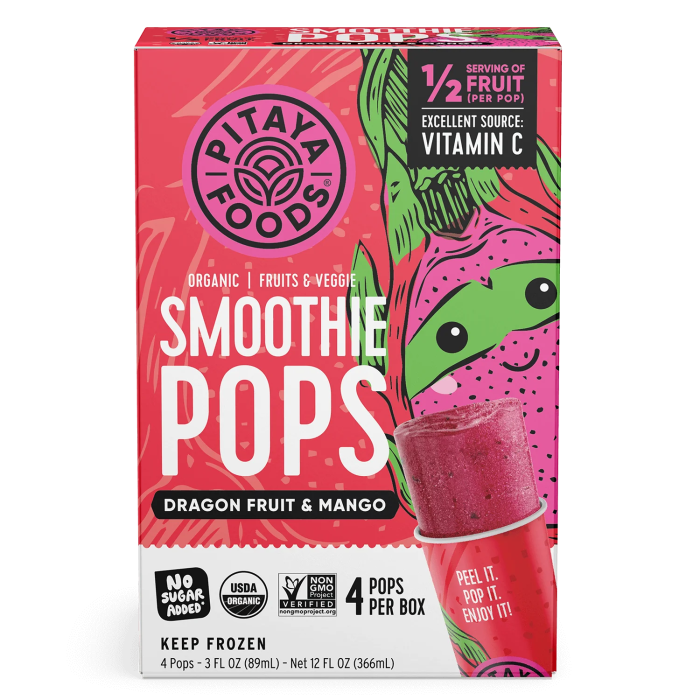 Pitaya Foods Organic Smoothie Pops Dragon Fruit & Mango - Front view