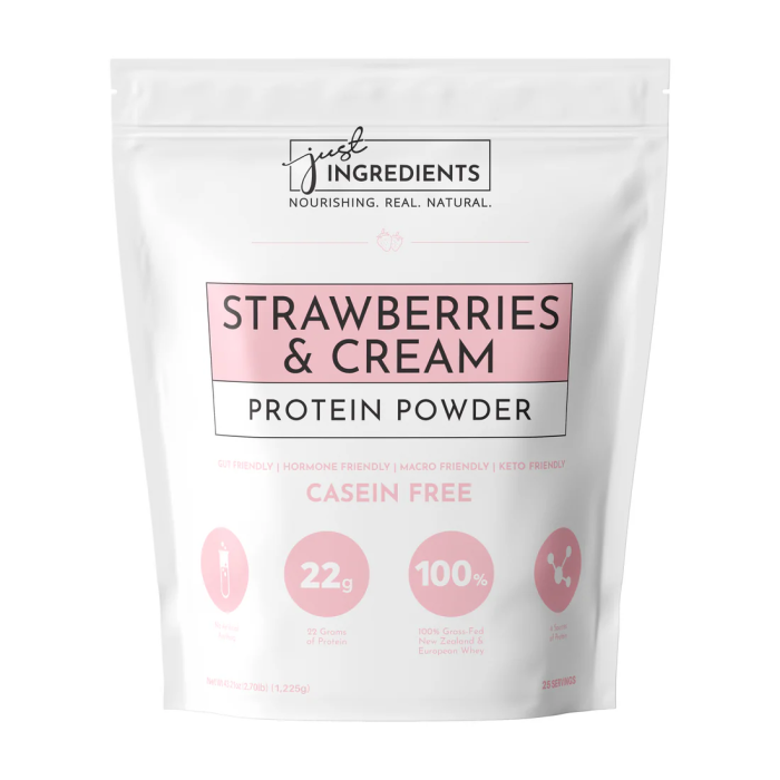 Just Ingredients Strawberries & Cream Protein Powder - Front view