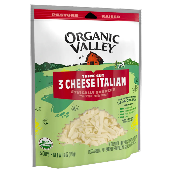 Organic Valley Thick Cut 3 Cheese Shredded Italian Blend - Front view