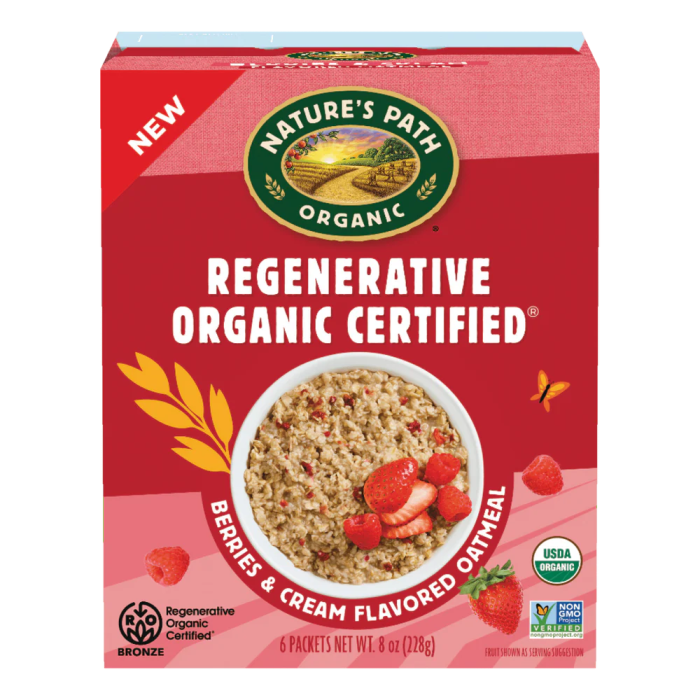 Nature's Path Regenerative Organic Certified Berries & Cream Instant Oatmeal - Front view