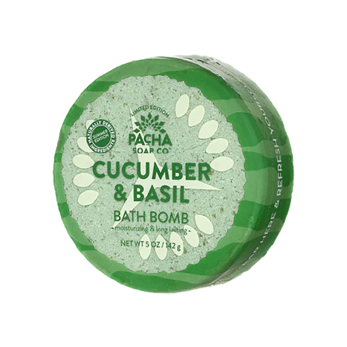Pacha Soap Co. Cucumber & Basil Bath Bomb - Front view