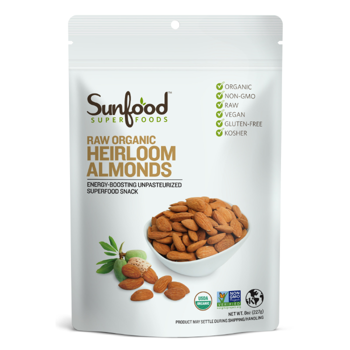 Sunfood Raw Organic Heirloom Shelled Almonds, 8 oz.