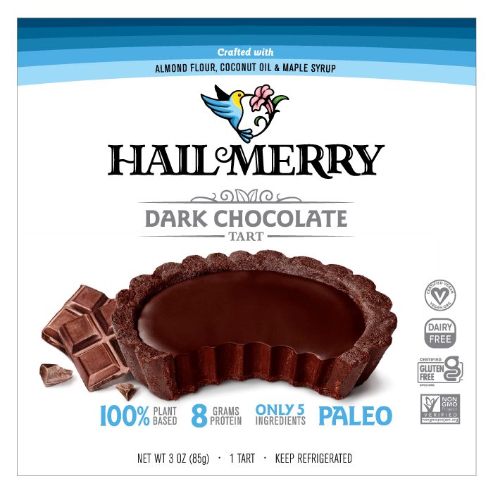 Hail Merry Dark Chocolate Tart - front of the white and blue box.