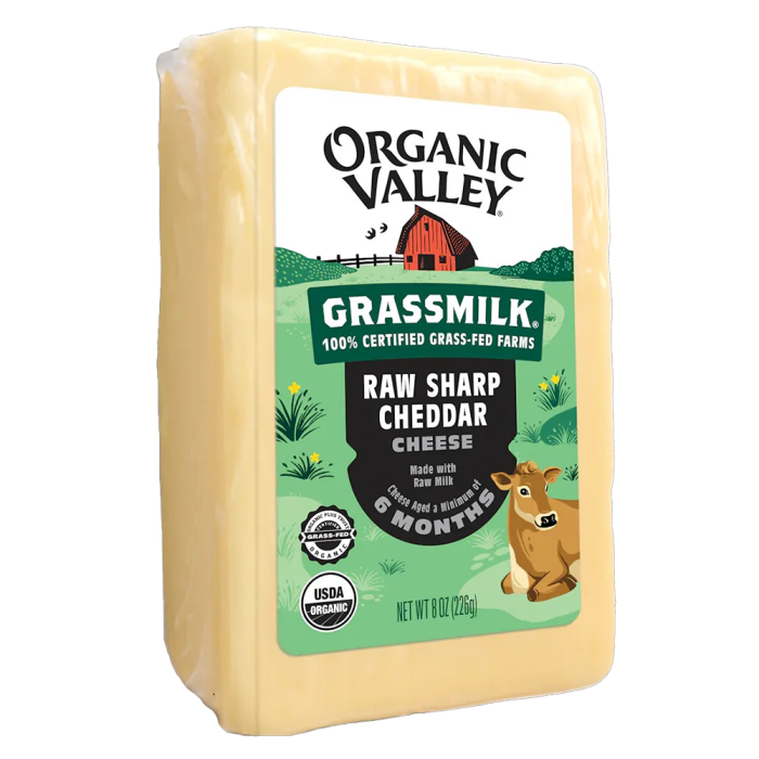 Organic Valley Grassmilk Raw Sharp Cheddar Cheese - Front view