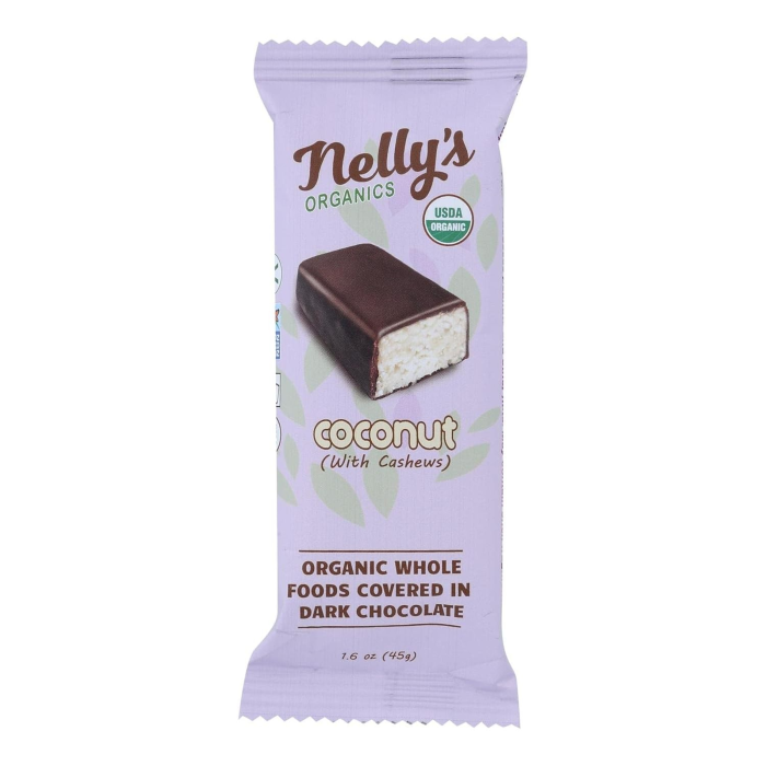 Nelly's Organics Chocolate Coconut Bar - Front view