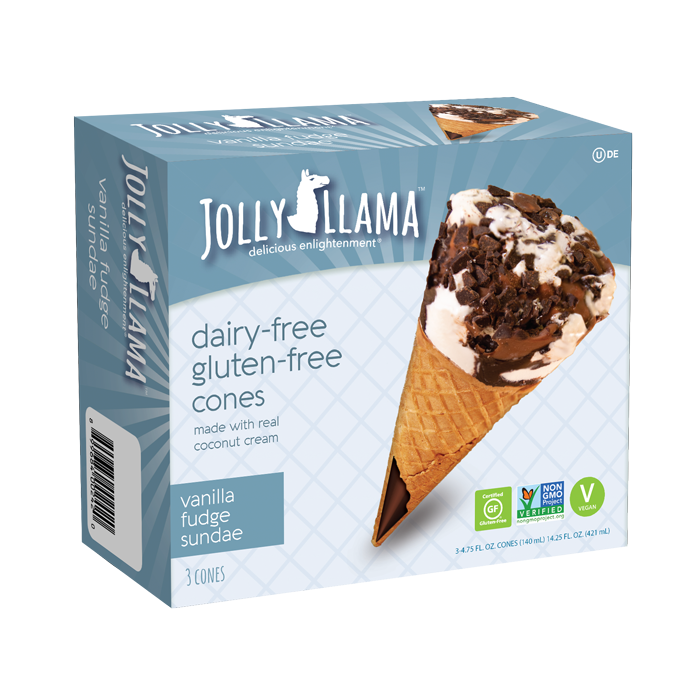 Jolly Llama Dairy Free Vanilla Fudge Sundae Ice Cream Cone