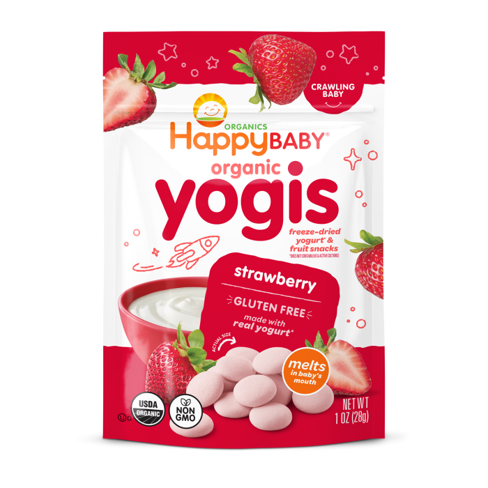 Happy Baby Organic Yogis Strawberry Freeze-Dried Yogurt & Fruit Baby Snacks - Front view