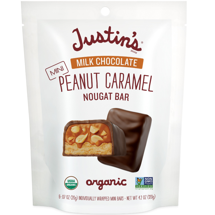  Justin's Mini Milk Chocolate Peanut Caramel Nougat Candy Bars - Front view