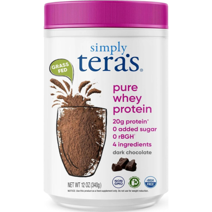 Simply Tera's Grass Fed Dark Chocolate Simply Pure Whey Protein, 12 oz.