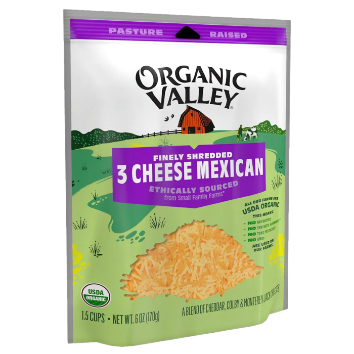 Organic Valley Finely Shredded 3 Cheese Mexican - Front view