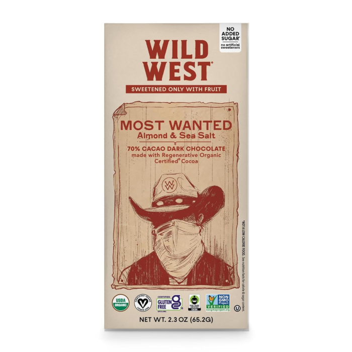 Wild West Most Wanted Dark Chocolate with Almond & Sea Salt - Front view