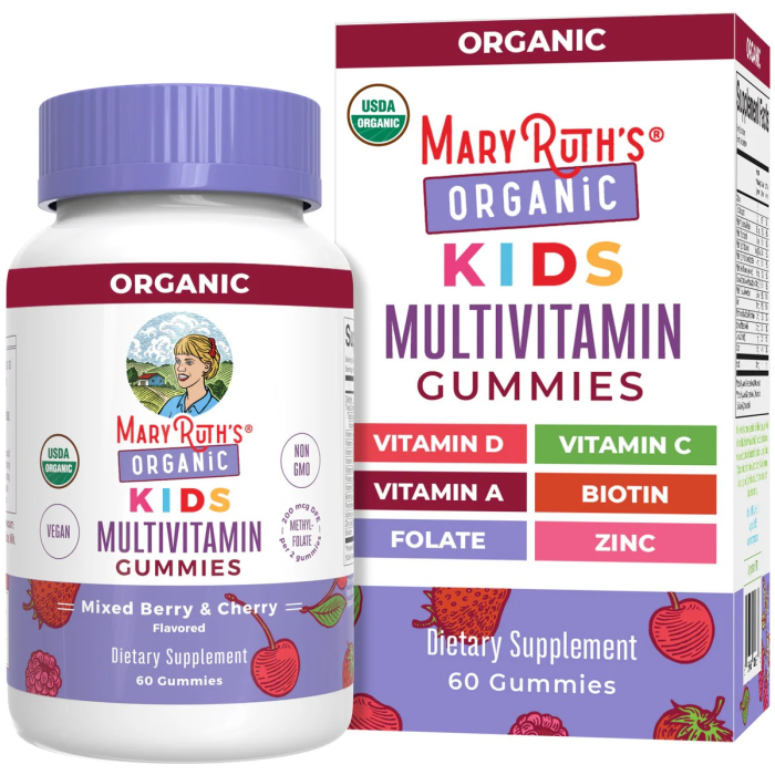 MaryRuth's Organic Kids Multivitamin Gummies Mixed Berry & Cherry - Front view