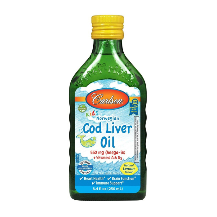 Carlson Kid's Cod Liver Oil Liquid, Lemon - Front view