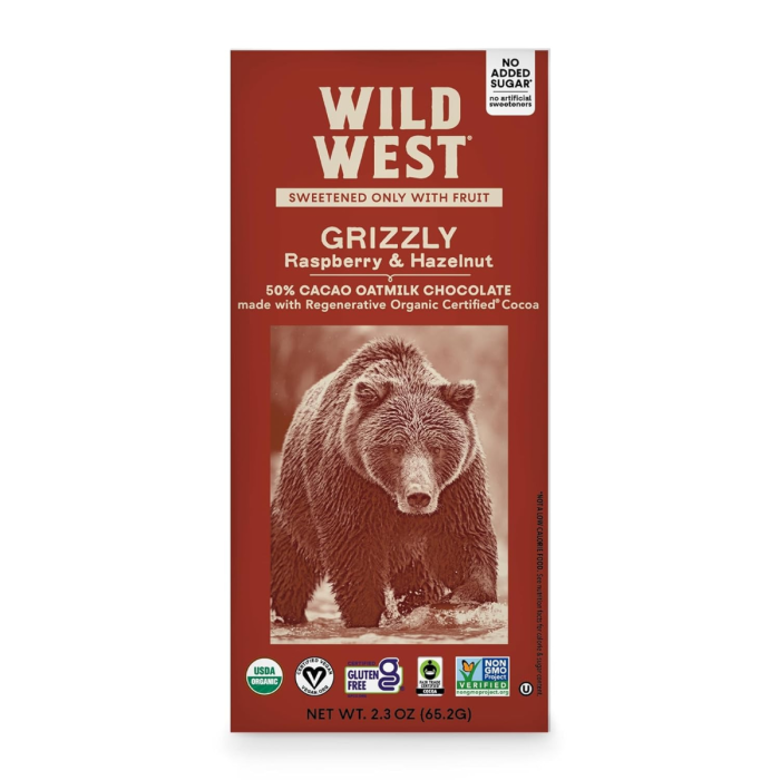 Wild West Grizzly Oatmilk Chocolate with Raspberry & Hazelnut - Front view
