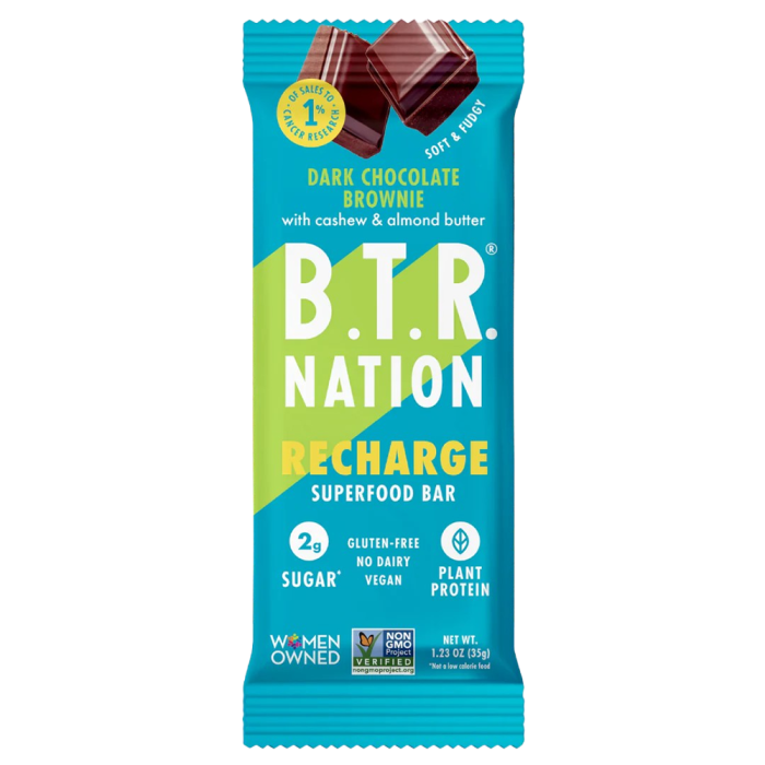 B.T.R Nation Dark Chocolate Brownie Recharge Protein Bar - Front view