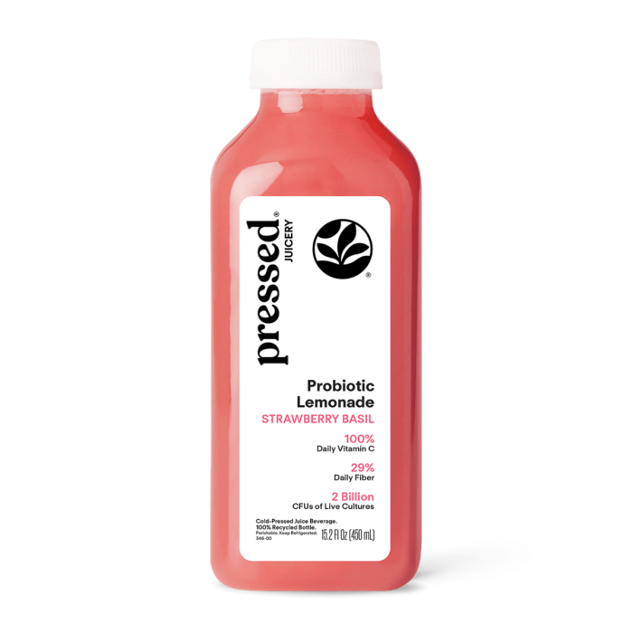 Pressed Strawberry Basil Probiotic Lemonade - Front view