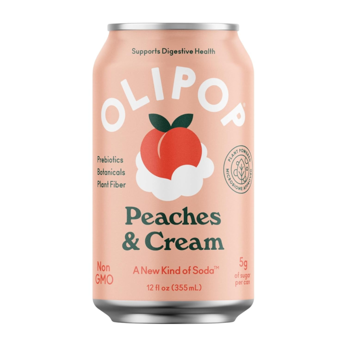 Olipop Peaches & Cream Prebiotic Soda - Front view