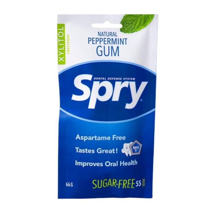 Spry Natural Xylitol Gum Peppermint 55 Count - Front view