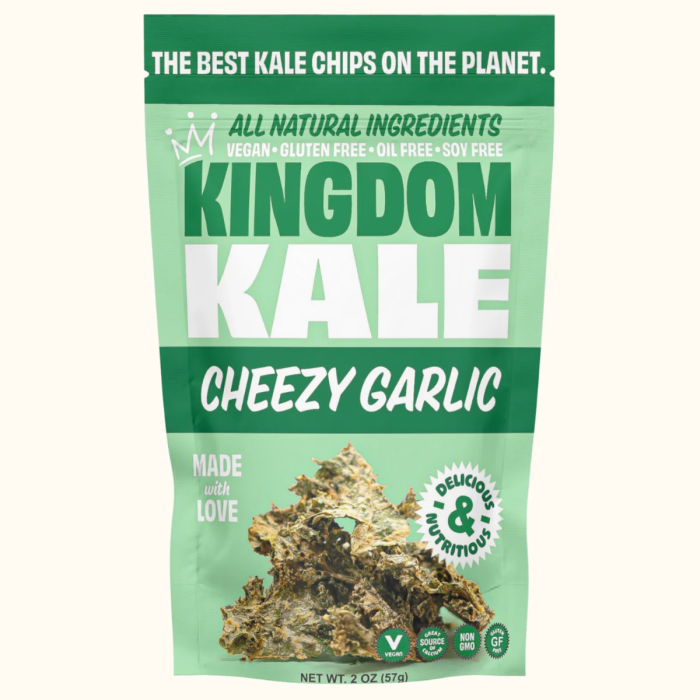 Kingdom Kale Cheesy Garlic Kale Chips - Front view