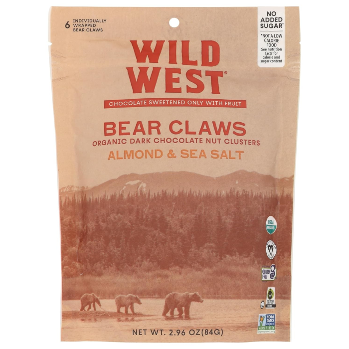 Wild West Almond & Sea Salt Bear Claws Dark Chocolate Nut Clusters - Front view