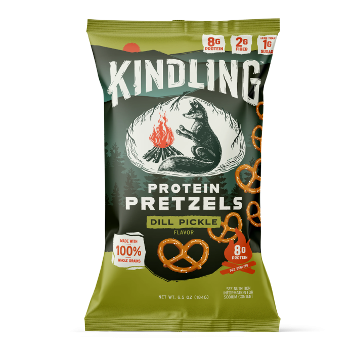 Kindling Snacks Protein Pretzels Dill Pickle - Front view